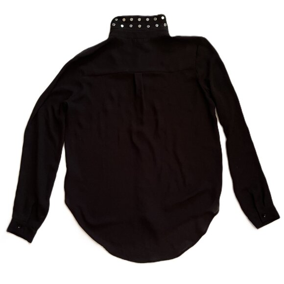 FOREVER 21 WOMENS BLACK TOP Small STUDDED COLLAR Long Sleeves SEMI SHEER 0859AT - Picture 5 of 9